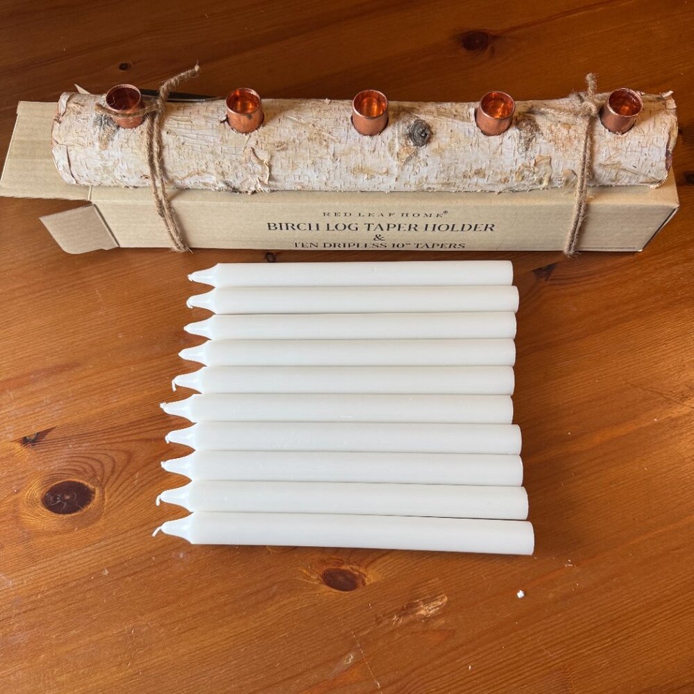 Red Leaf Home Birch Wood 5 Taper Candle Holder/Centerpiece & 10 Taper Candles